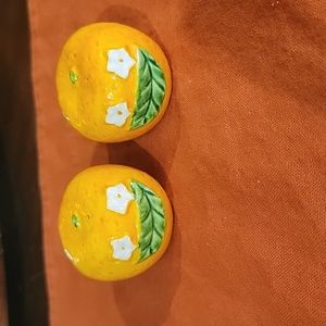 Mid Century Orange face Salt& Pepper Shakers